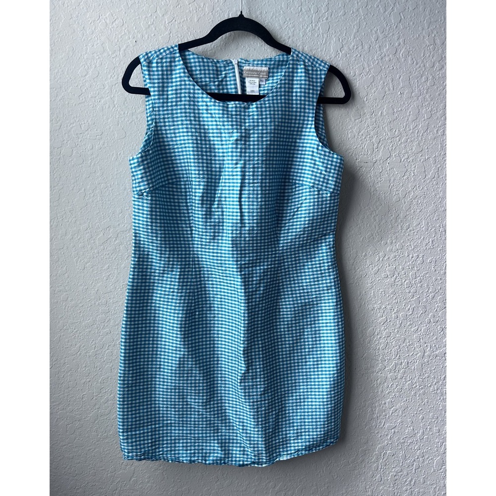 Vintage 2000s Green 100% Silk Coldwater Creek‎ Gingham Green Dress (Petite 10)